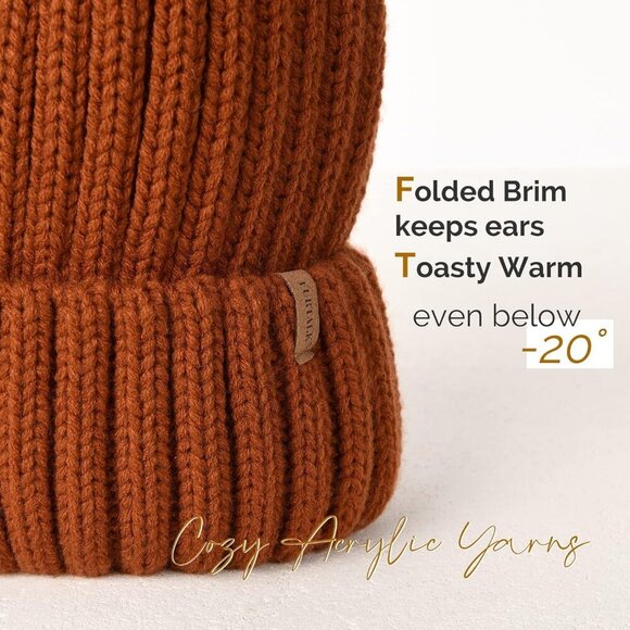 Women\'s Orange Winter Warm Knitted Beanie Faux Fur Pom Knit Skull Style Hat Cap main image 4
